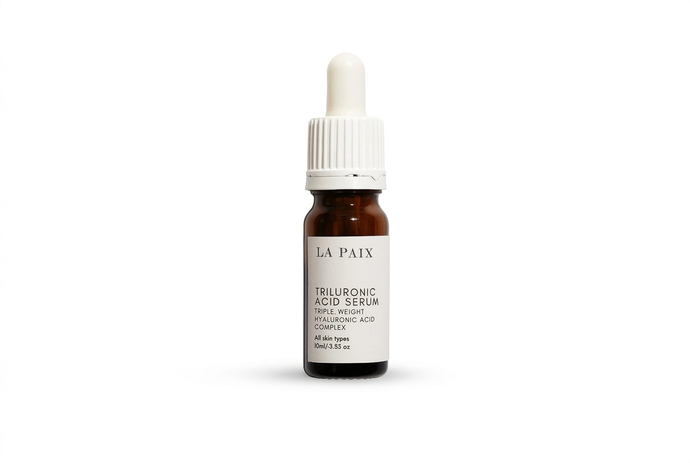 Triluronic Acid bottle scaled to complement the face oil bottles